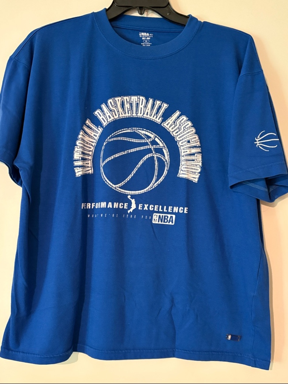 NBA elevation net dri T shirt XL Royal Blue Tee White Basketball Graphic Y2K